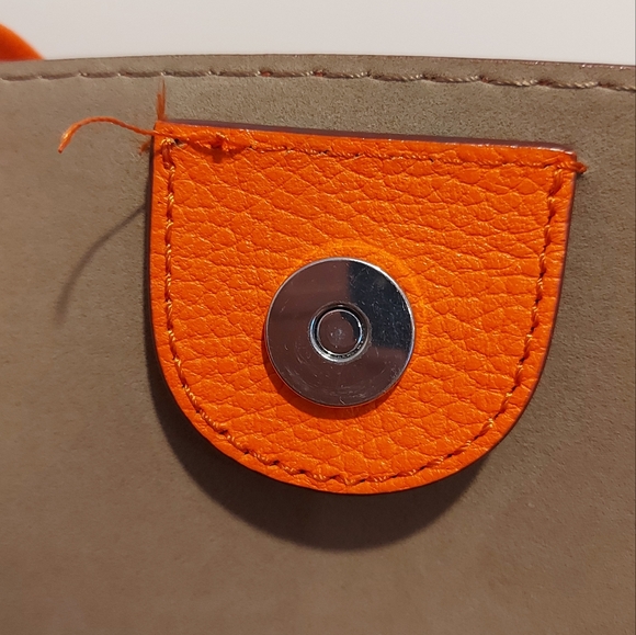 BANANA REPUBLIC pebbled italian leather orange tote bag convertible shape - Picture 14 of 15